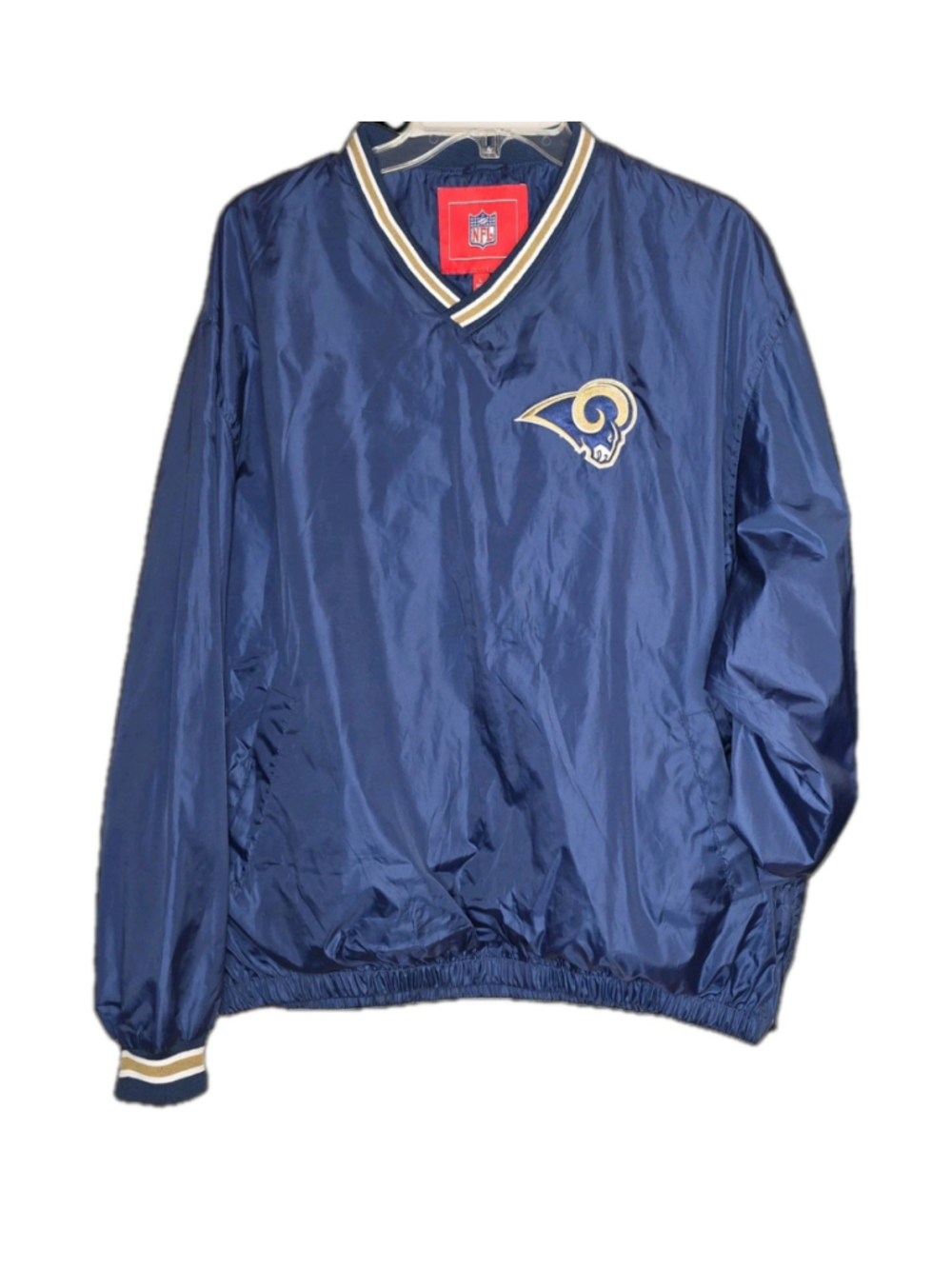 St Louis Rams NFL Pullover Windbreaker Jacket Mens Lg Y2K Navy Gold Embroidered